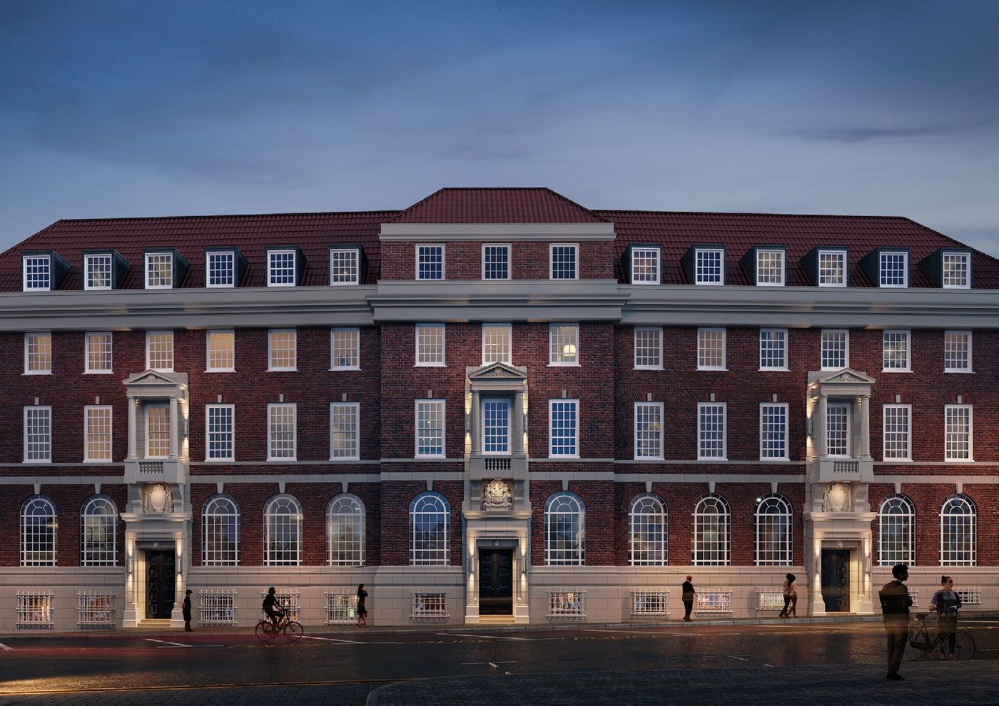 The full red-brick façade of Priors Gate on Steelhouse Lane in daylight